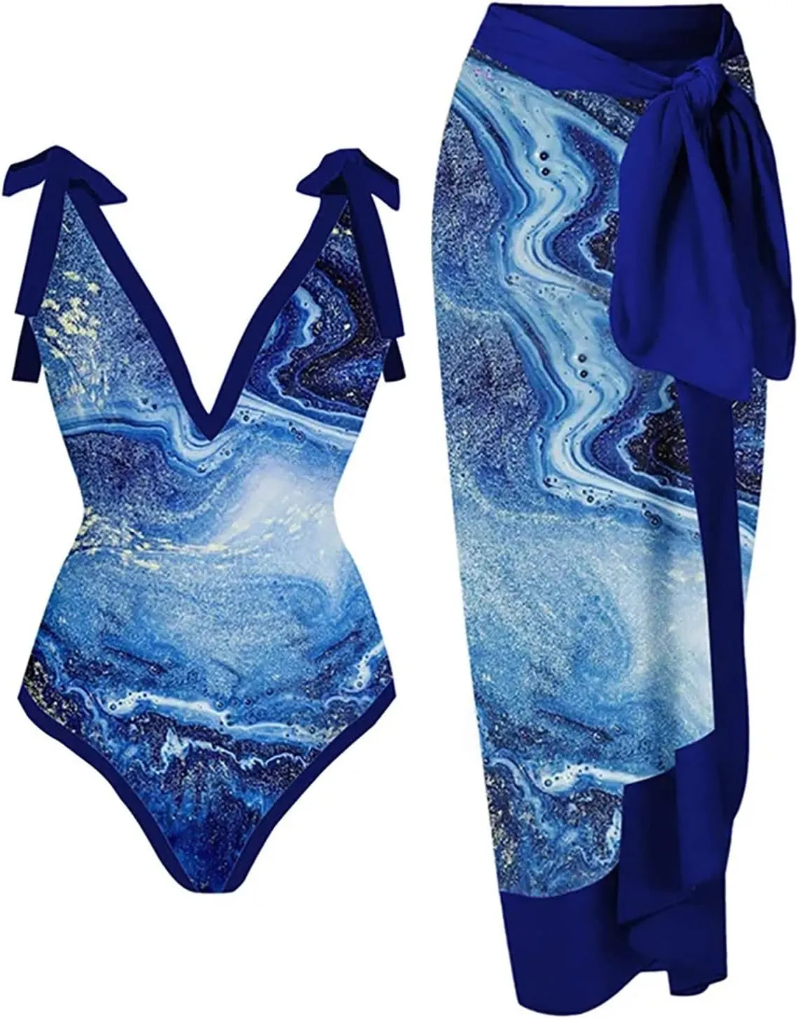 Womens One-Piece Swimsuit Print Chiffon Cover Up Beach Sarong Swimwear Beachwear Retro Wrap Maxi Skirt Bathing Suit
