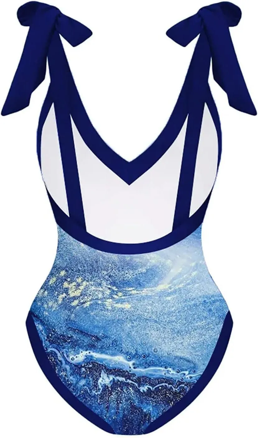 Womens One-Piece Swimsuit Print Chiffon Cover Up Beach Sarong Swimwear Beachwear Retro Wrap Maxi Skirt Bathing Suit