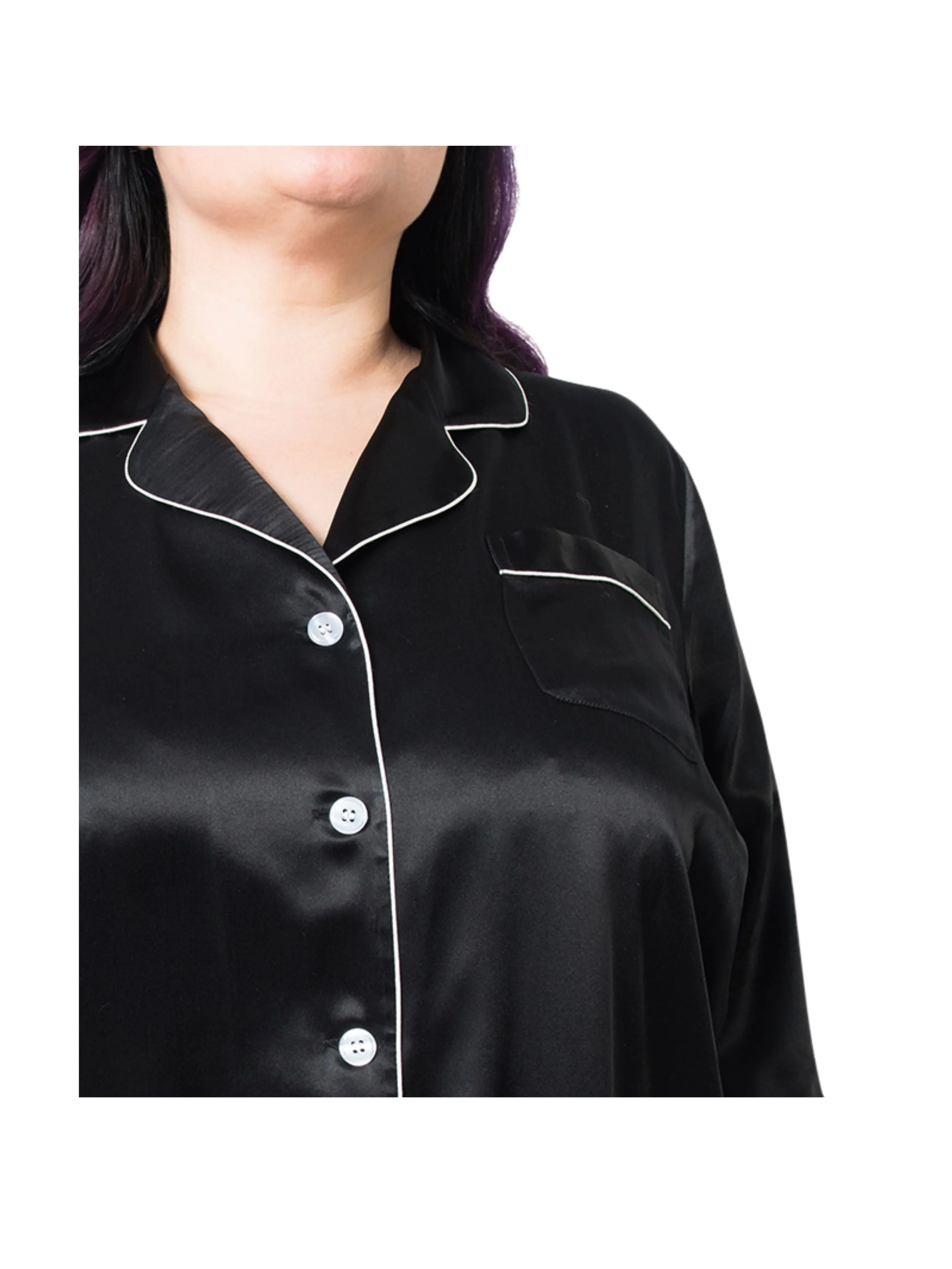 Women's Plus Size Mulberry Silk Pajama Set Black