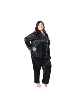 Women's Plus Size Mulberry Silk Pajama Set Black