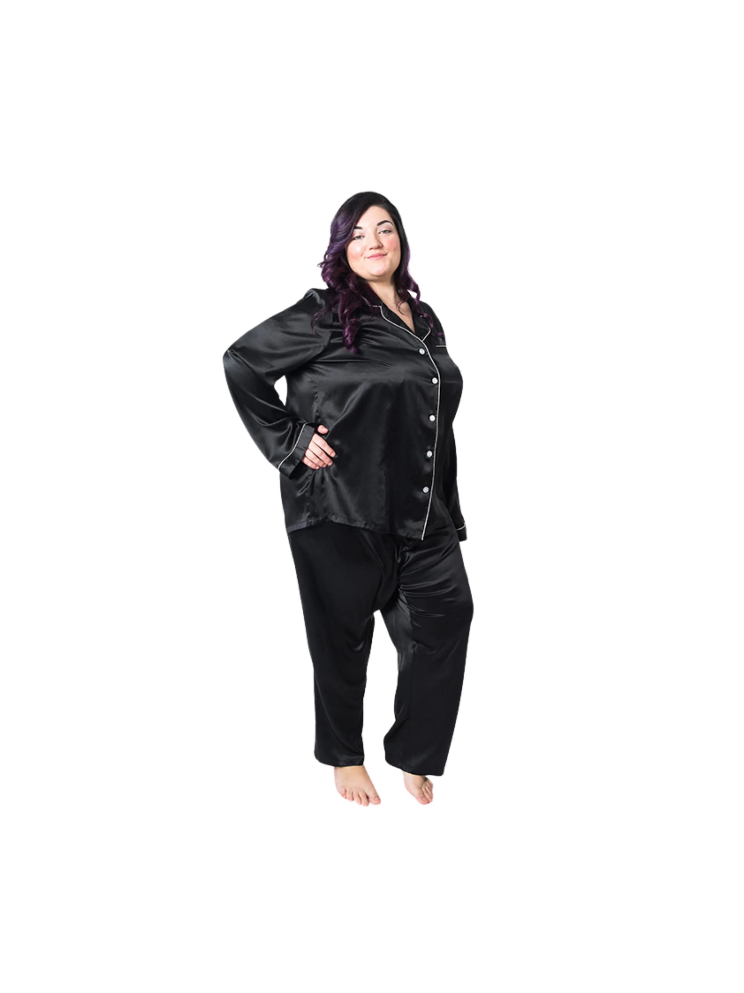 Women's Plus Size Mulberry Silk Pajama Set Black