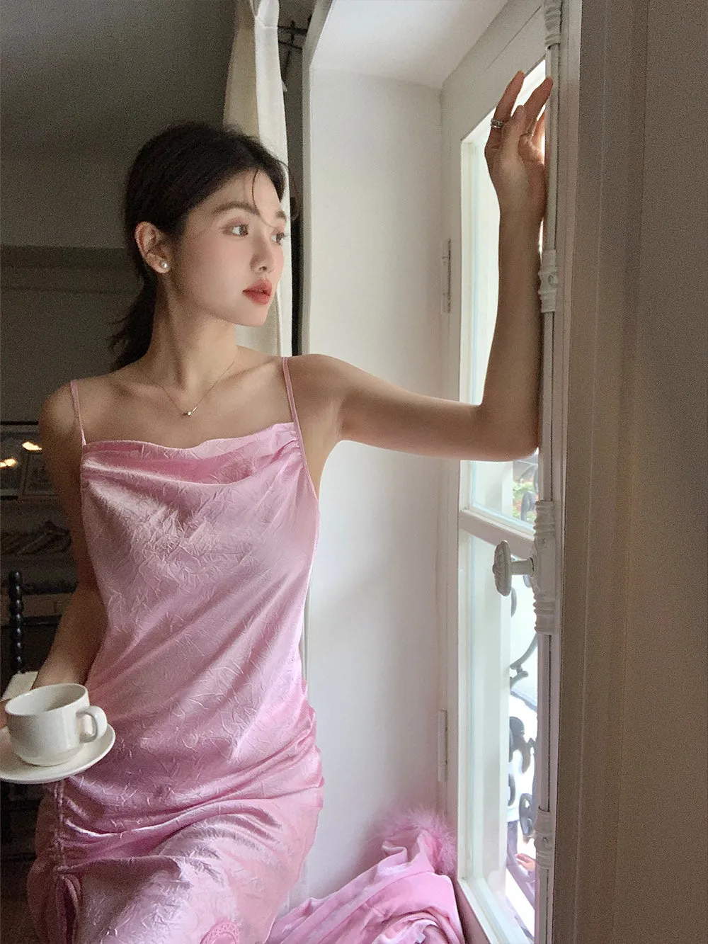 WS Rose Red/Pink Side Slit Night Dress