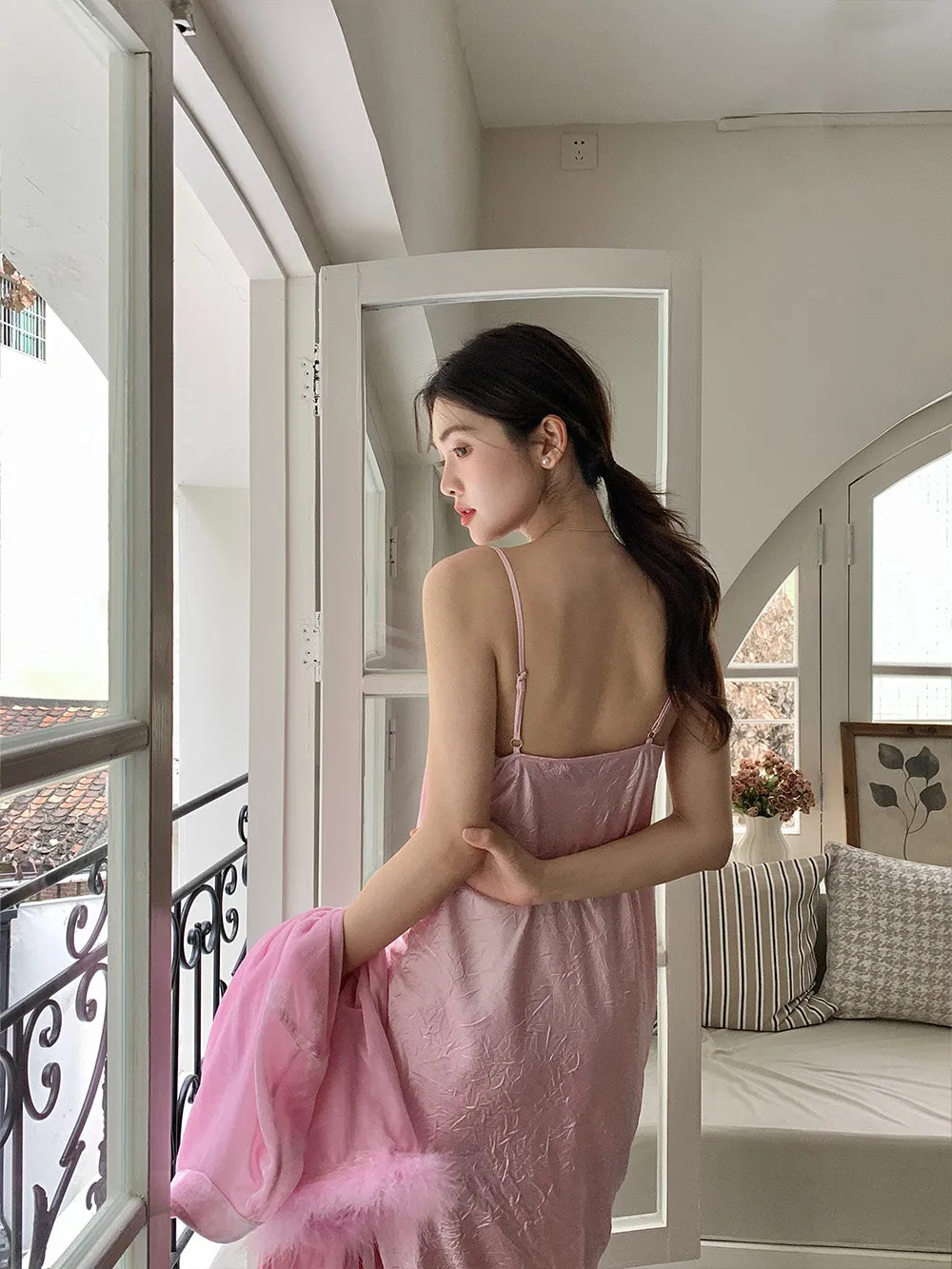 WS Rose Red/Pink Side Slit Night Dress