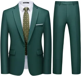 WULFUL Men's 2 Piece Slim Fit Suit Set One Button Blazer Jacket Pants Tuxedo Set for Party, Wedding and Business