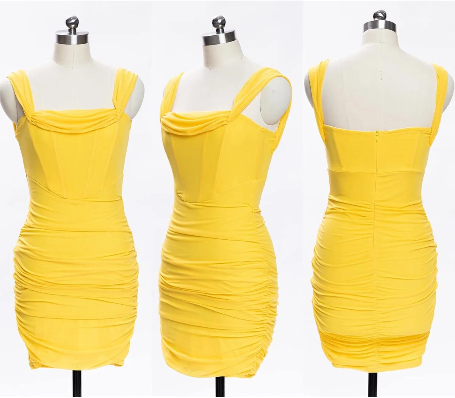 xxxiticat Women's Off Shoulder Ruched Mesh Dress Sleeveless Mesh Sheer Club Party Shapewear Bodycon Corset Mini Dresses