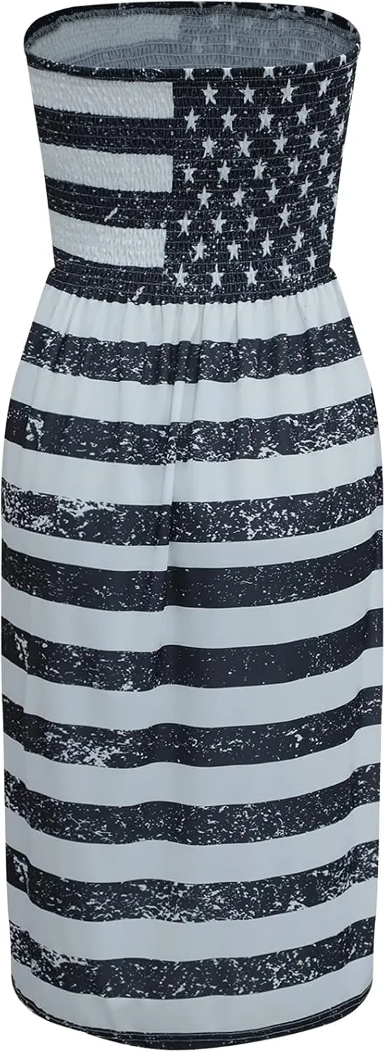 Zyyfly Strapless Dress for Women Summer Beach Boho Smocked Tube Top Dress
