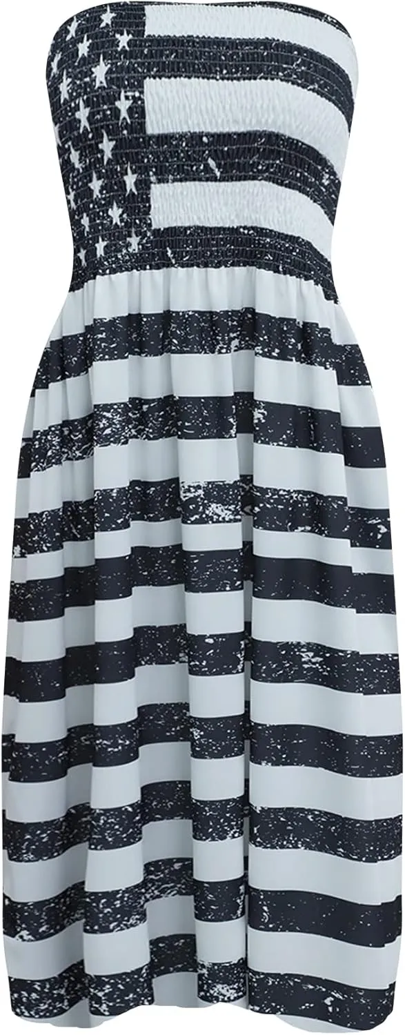 Zyyfly Strapless Dress for Women Summer Beach Boho Smocked Tube Top Dress